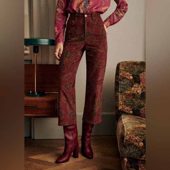 Sezane Pants - Sezane Le Crop In Sana Print‎ Red Corduroy Paisley Floral Size 2 Pants